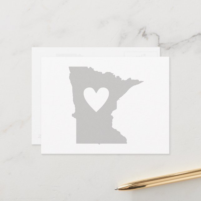 Carte Postale Minnesota en forme de coeur gris Minnesotan Amour  (Devant/Arrière en situation)