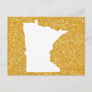 Carte Postale Minnesota en Parties scintillant blanche et or
