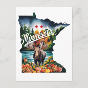 Carte Postale Minnesota États-Unis État Forme Aquarelle Vintage