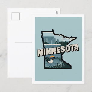Carte Postale Minnesota Retro Voyage Design Icone États-Unis