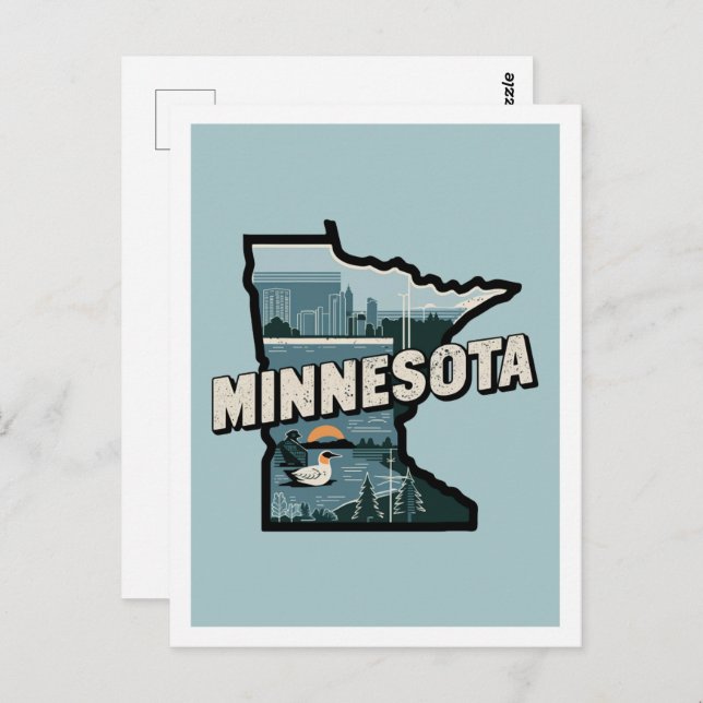 Carte Postale Minnesota Retro Voyage Design Icone États-Unis (Devant / Derrière)