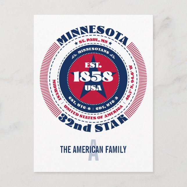 Carte Postale Minnesota, Saint Paul, MN, Patriotique, Monogramme (Devant)