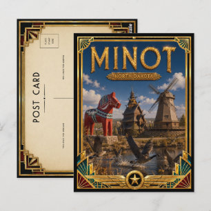 Carte Postale Minot Dakota du Nord Art Déco Vintage Âge d'Or