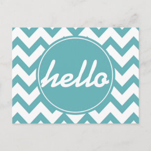 Carte Postale Mint Aqua White Chevron Hello