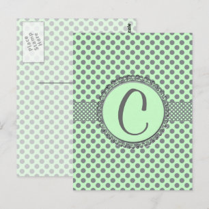 Carte Postale Mint Green with Grey Polka Dots-monogram