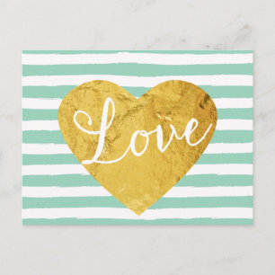 Carte Postale Mint Stripes Fake Gold Lot Coeur mignon Fille