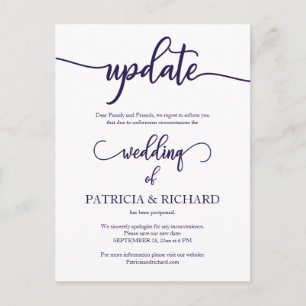 Carte Postale Mise à jour de la date de mariage reportée en scri