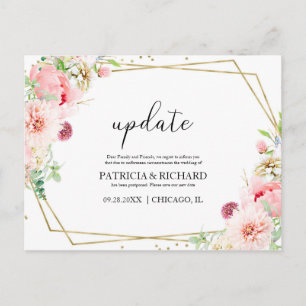 Carte Postale Mise à jour Mariage Fleurs Roses Changer La Date