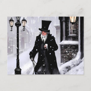 Carte Postale Misère Ebenezer Scrooge Snowy Victorian Street