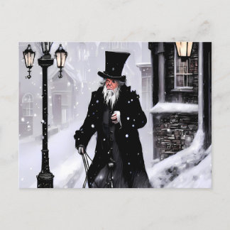 Carte Postale Misère Ebenezer Scrooge Snowy Victorian Street