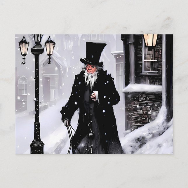 Carte Postale Misère Ebenezer Scrooge Snowy Victorian Street (Devant)