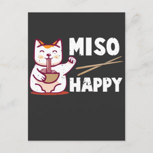 Carte Postale Miso Happy Amoureux des chats japonais Ramen Pun