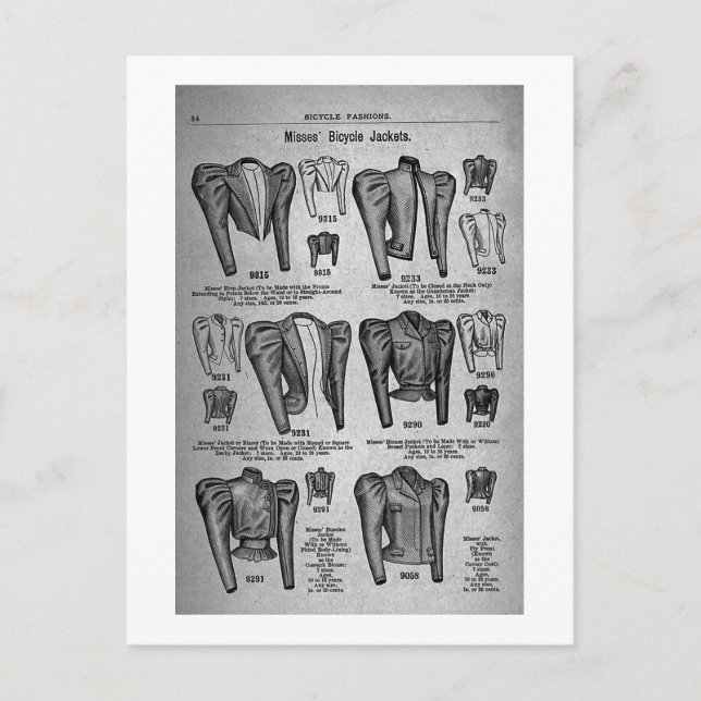 Carte Postale Miss' Bicycle Jakcets - Annonce Vintage 1897 (Devant)