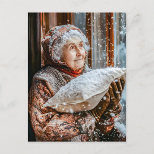Carte Postale Miss Holle secouant la neige du ciel