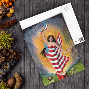 Carte Postale Miss Liberty patriotique drapeau USA