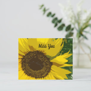 Carte Postale Miss You avec Belle et unique tournesol