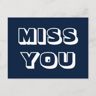 Carte Postale Miss You, bleu marine blanc moderne audacieux