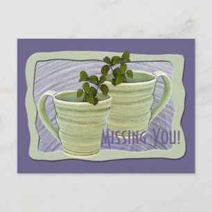 Carte Postale Miss You Green Mugs Mint Sprigs Photo personnalisé