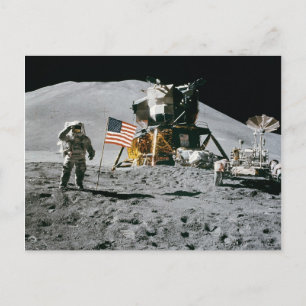 Carte Postale Mission Apollo Moon, astronaute et drapeau américa