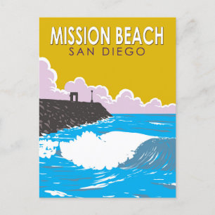 Carte Postale Mission Beach California Travel Art Vintage