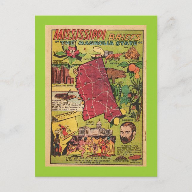 Carte Postale Mississippi, État de Magnolia (Devant)