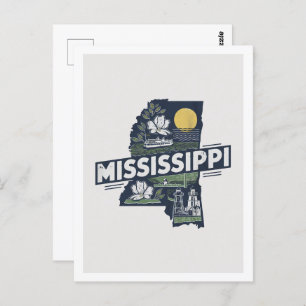 Carte Postale Mississippi Retro Voyage Design Icone États-Unis