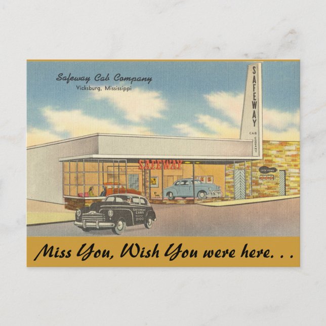 Carte Postale Mississippi, Safeway Cab Co., Vicksburg (Devant)