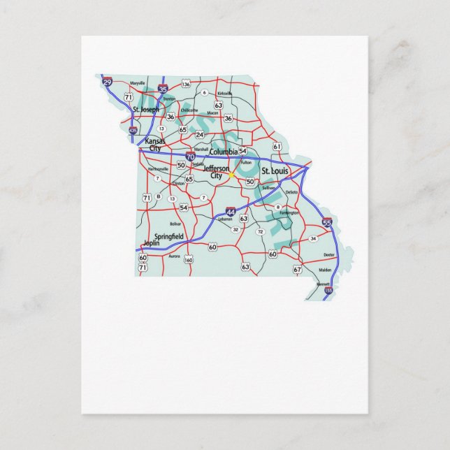 Carte postale Missouri Interstate Map (Devant)