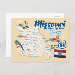 Carte Postale Missouri MO The Show Me State Map Arch Route 66