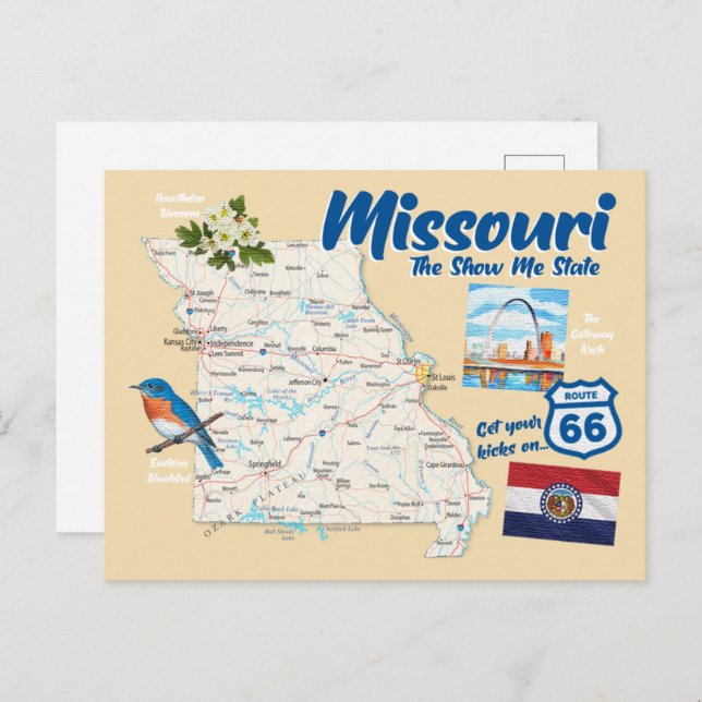 Carte Postale Missouri MO The Show Me State Map Arch Route 66 (Devant / Derrière)