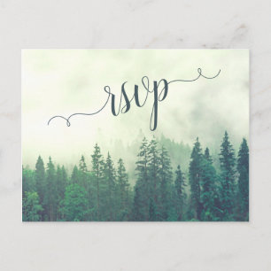 Carte Postale Misty Mountains Green Pine Forest Wedding RSVP