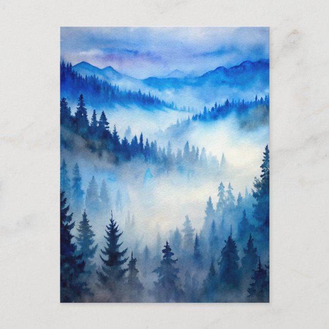 Carte Postale Misty Mountains Moonlight Peaceful Forest Pines  (Devant)