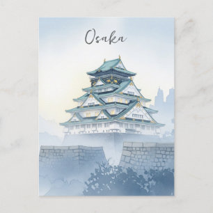 Carte Postale Misty Osaka Castle Japon Aquarelle