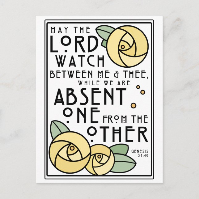 Carte Postale Mizpah | Roses Jaunes Art Nouveau (Devant)