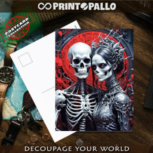 Carte Postale Mme et M. Skeleton sur fond rouge