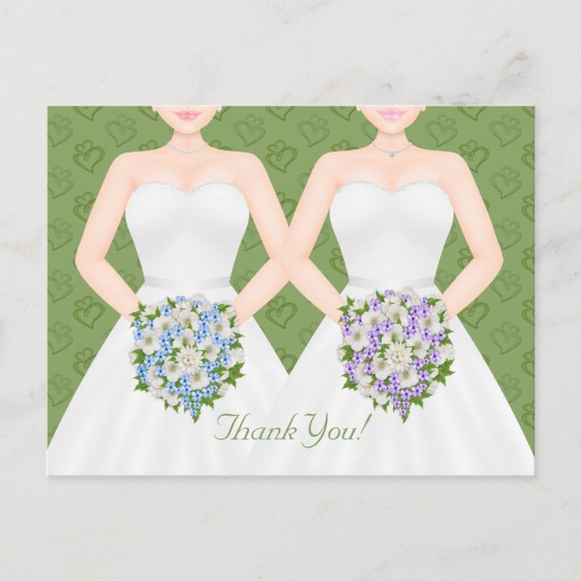 Carte Postale Mme et Mme Two Brides Lesbian Mariage Merci (Devant)
