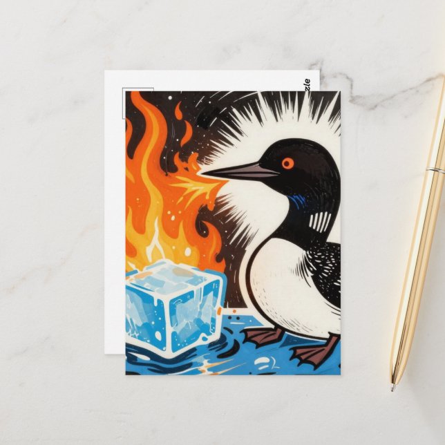 Carte postale MN de fou de Bassan soufflant de feu (Devant/Arrière en situation)