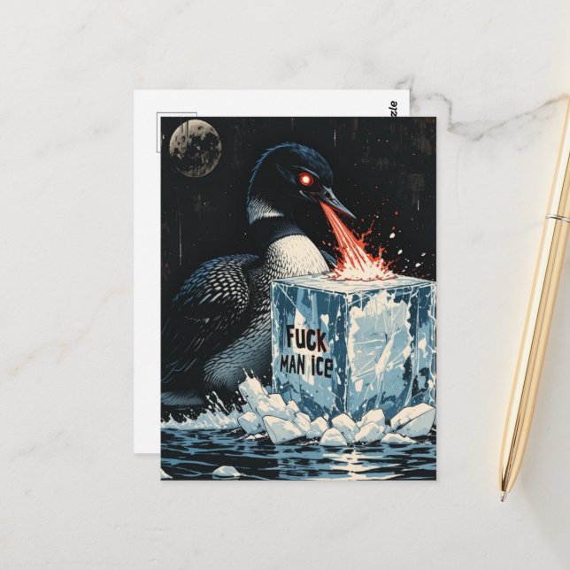 Carte postale MN Loon yeux laser en colère faisant (Devant/Arrière en situation)