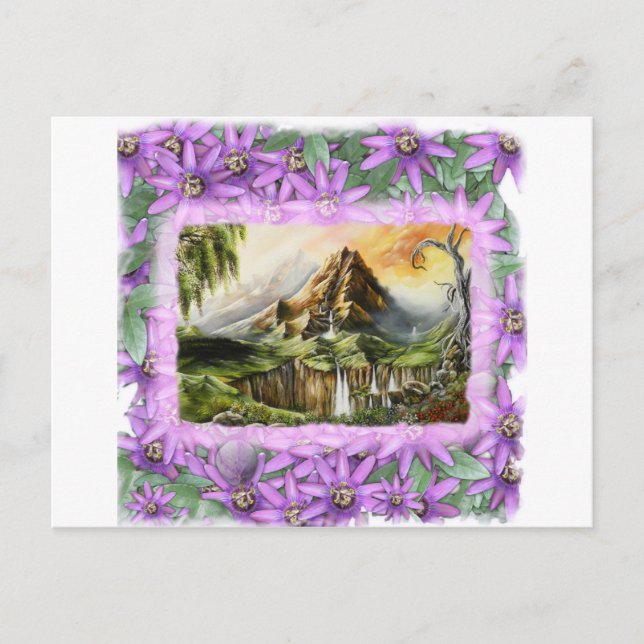 Carte Postale mnt avec cadre de fleurs prun (Devant)