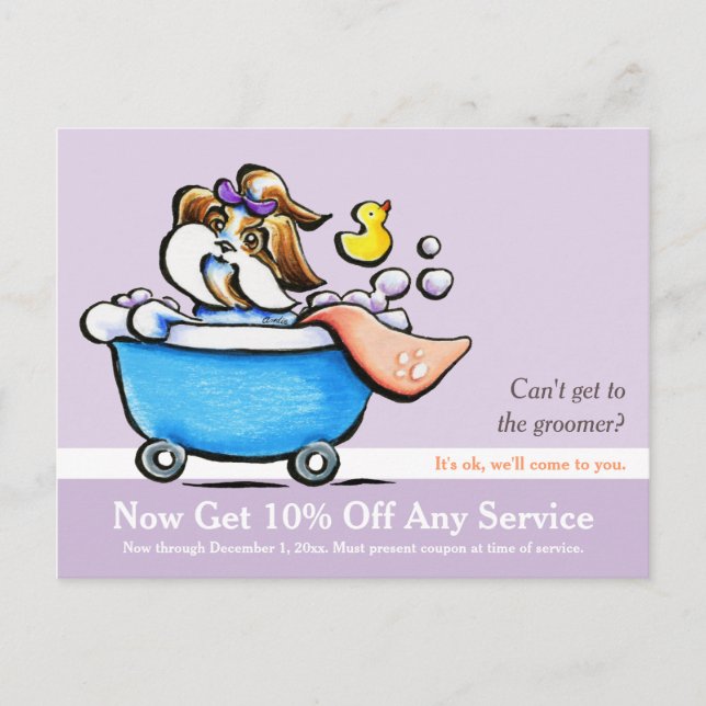 Carte Postale Mobile Pet Grooming Shih Tzu Purple Coupon Maille (Devant)