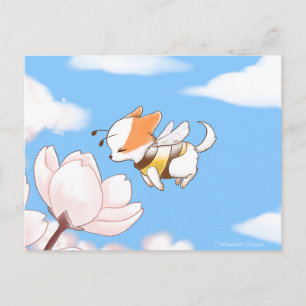 Carte Postale Mochi Bee mignon Chiot odorant les fleurs Sakura