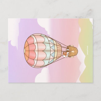 Carte Postale Mochi Voyage dans le Monde en Montgolfière Mignon 