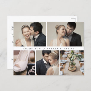 Carte Postale Mod Black White Mariage Grille photo Coeur merci