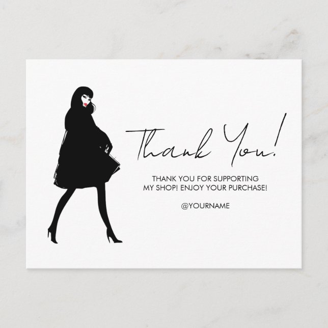 Carte Postale Mod Fashion Girl Boutique Scripted Merci (Devant)
