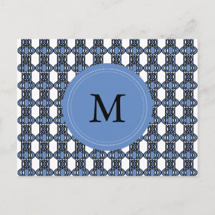 Carte Postale Mod Retro Monogram Blue Abstrait Scarab Motif