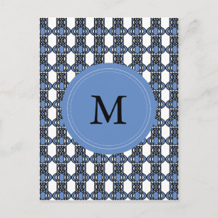 Carte Postale Mod Retro Monogram Blue Abstrait Scarab Motif