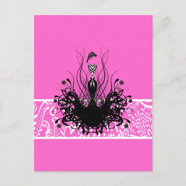 Carte Postale Mode Diva Vintage robe Tourbillonnant rose (Devant)