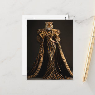 Carte Postale Mode Surréaliste Tigre en Vêtements Humains