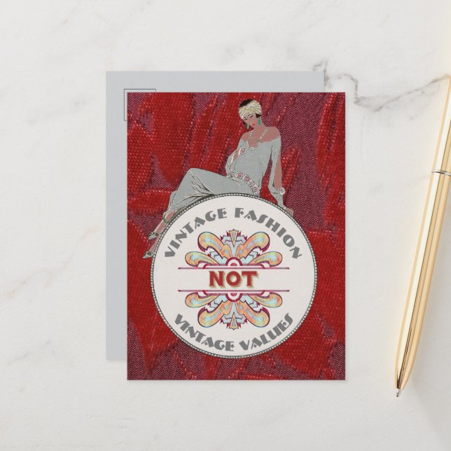 Carte Postale Mode Vintage Pas De Valeurs Vintage (Devant/Arrière en situation)