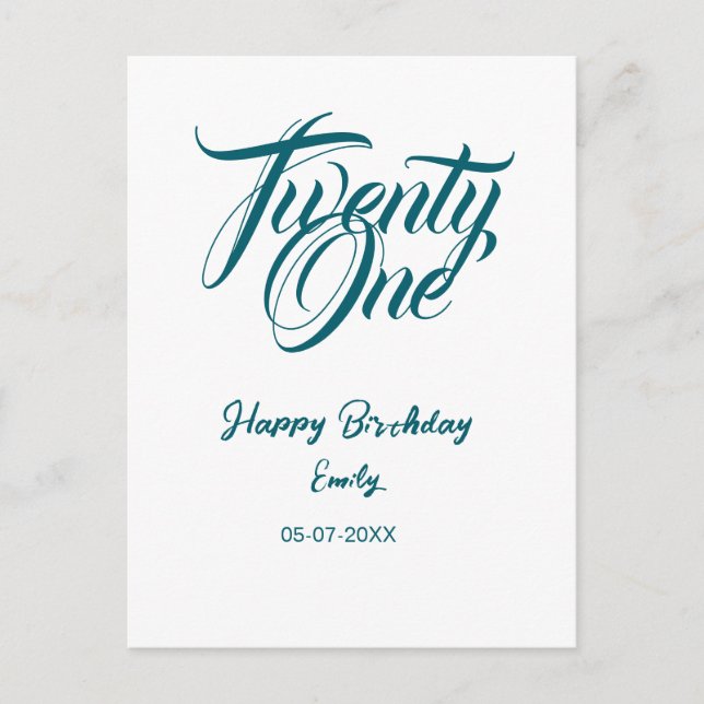 Carte Postale modèle bleu pour 21e anniversaire avec nom date an (Devant)